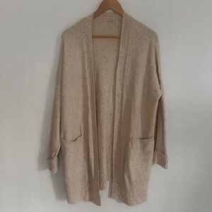 Cynthia Rowley Woman Beige Marbled Open Drape Pockets Cardigan Sweater Size XL